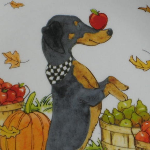 NWT Dog in Scarf Plate Fall Harvest Dachshund Doxin by Certified International - Picture 3 of 6